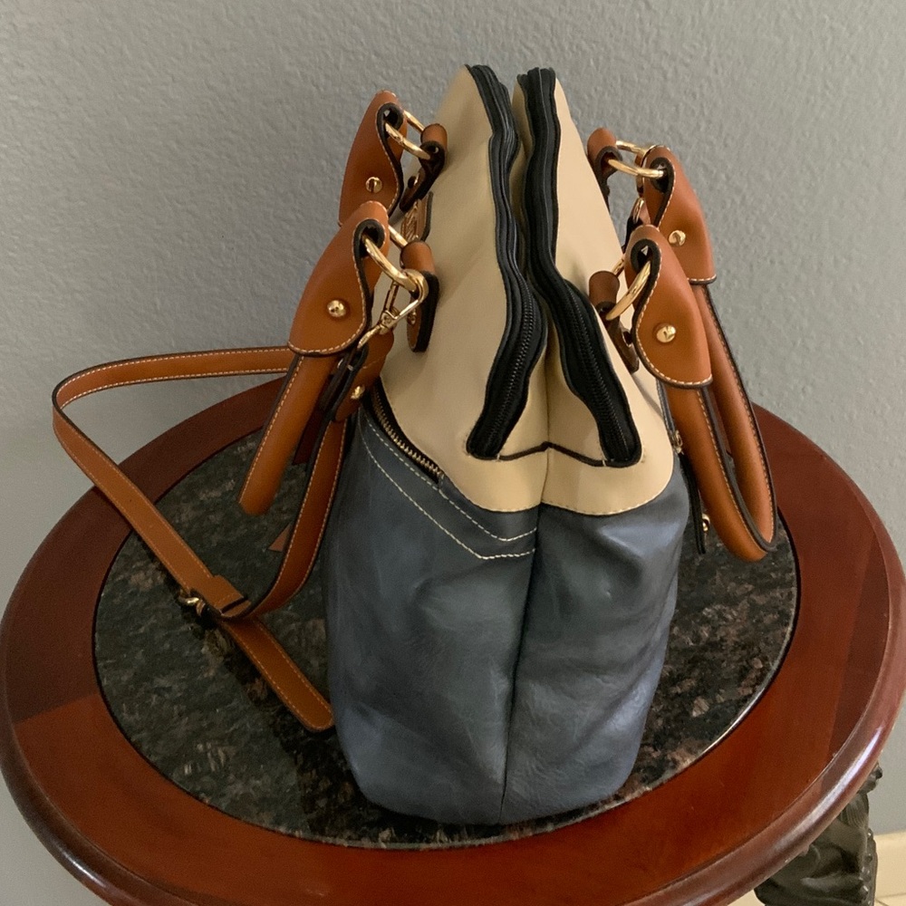 Blue and Tan Satchel Bag - Picture 6 of 15